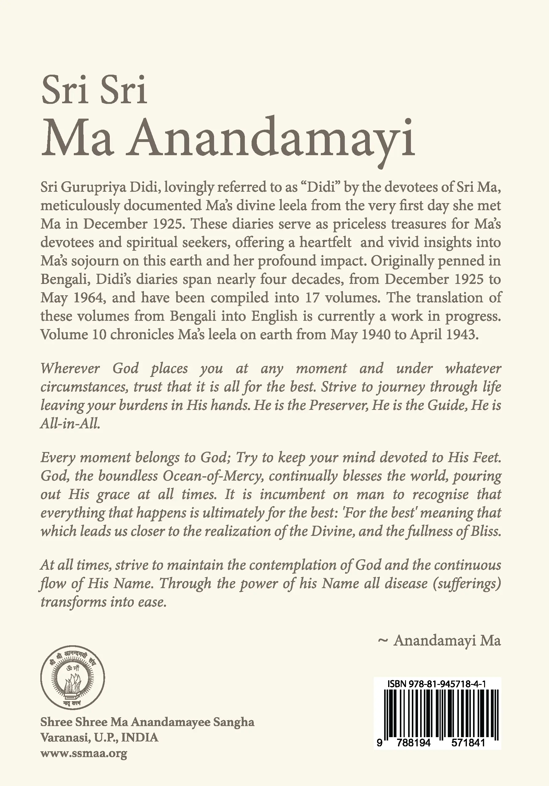 sri sri ma anandamayi vol 10